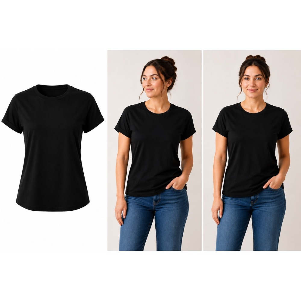 Set of 4 Gildan Heavy Cotton Black Short Sleeve Crew Neck T-Shirts Womens Small - Picture 2 of 5